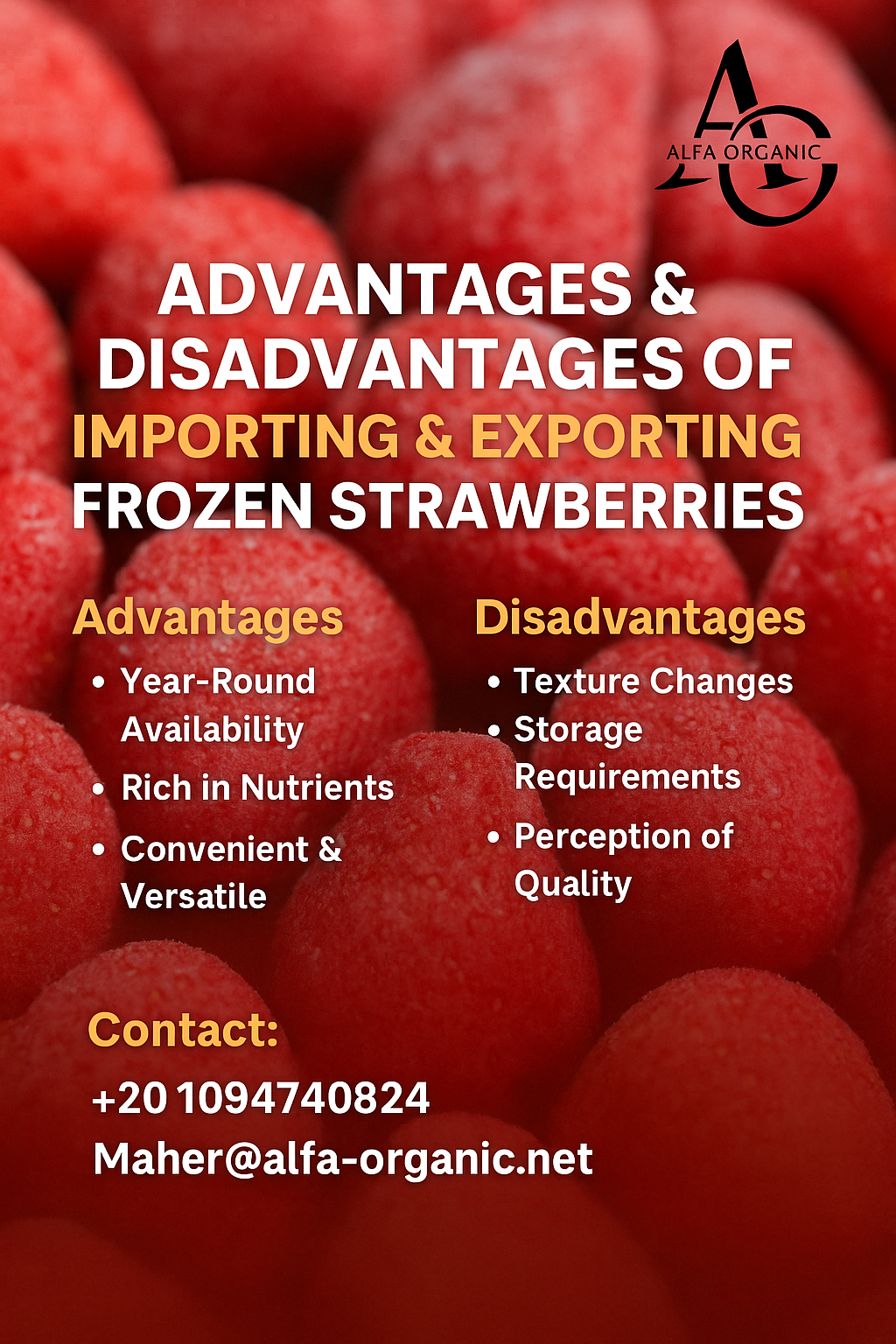 Advantages & Disadvantages of Frozen Strawberries in Export Alfa Certified Supplier Egypt