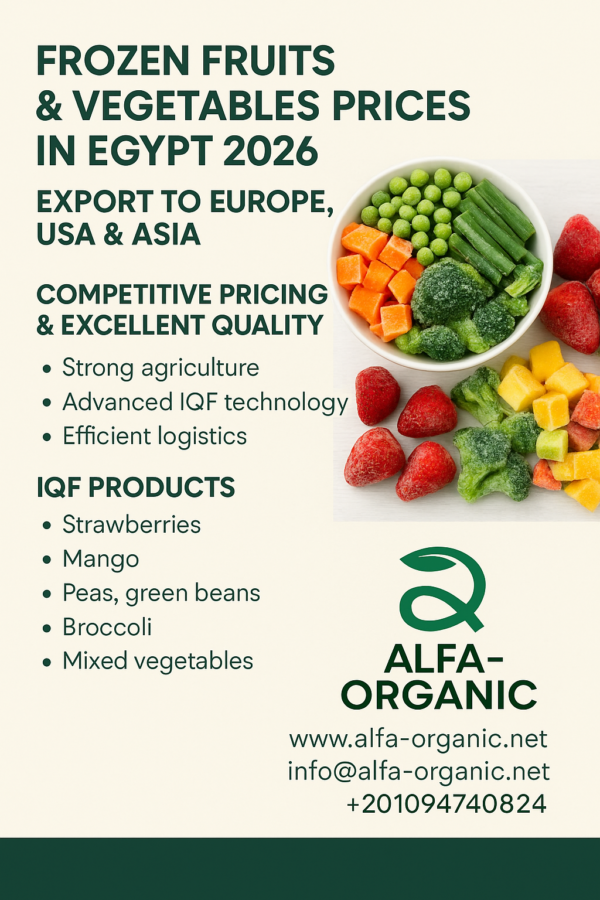 Frozen Fruits & Vegetables Prices in Egypt for Export to Europe, USA, and Asia in 2026