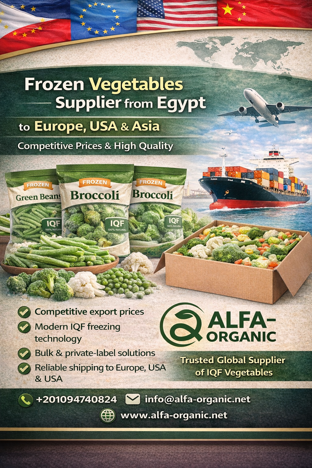 frozen vegetables supplier to Europe from Egypt
