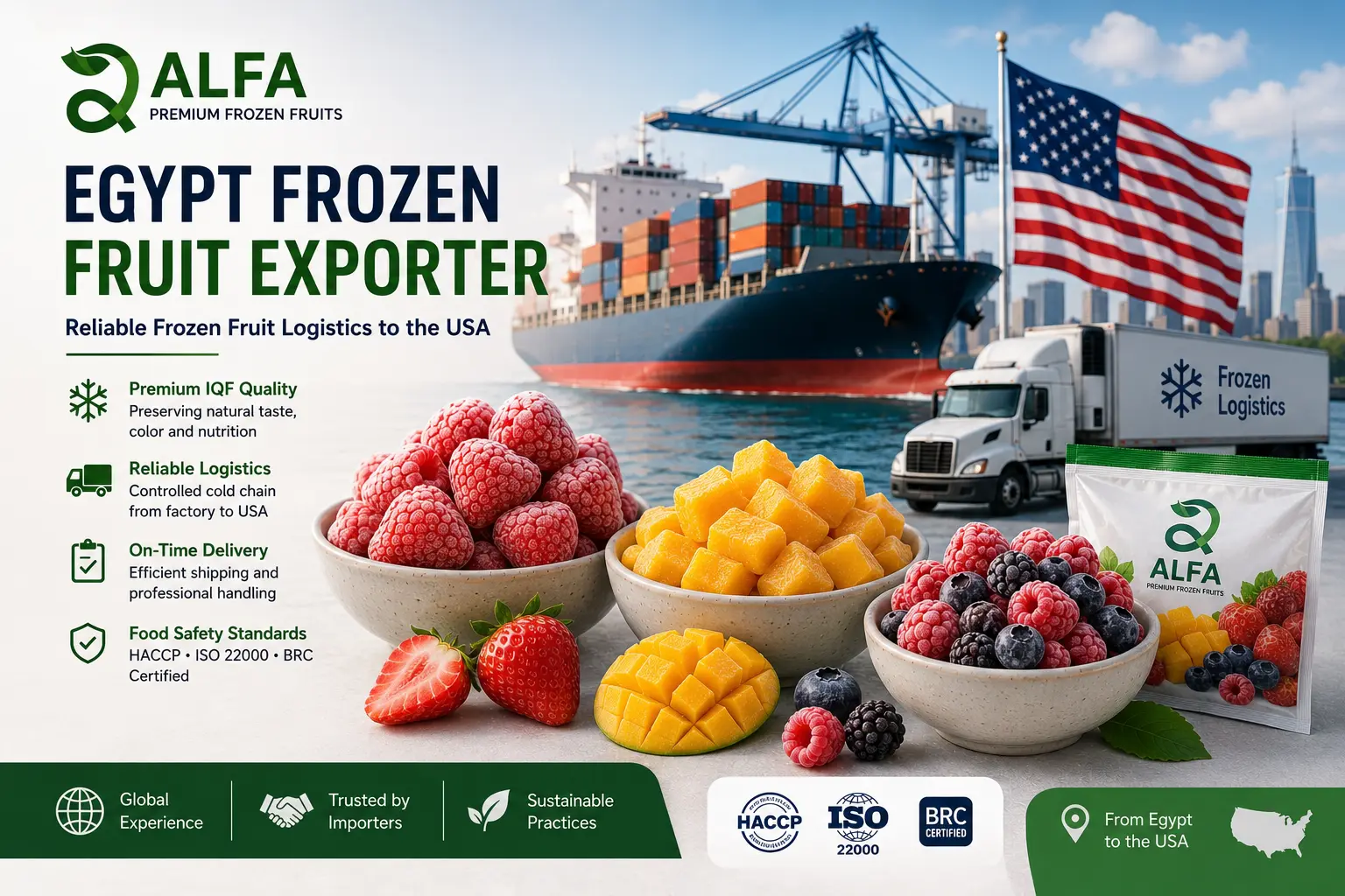 Premium frozen fruits logistics export
